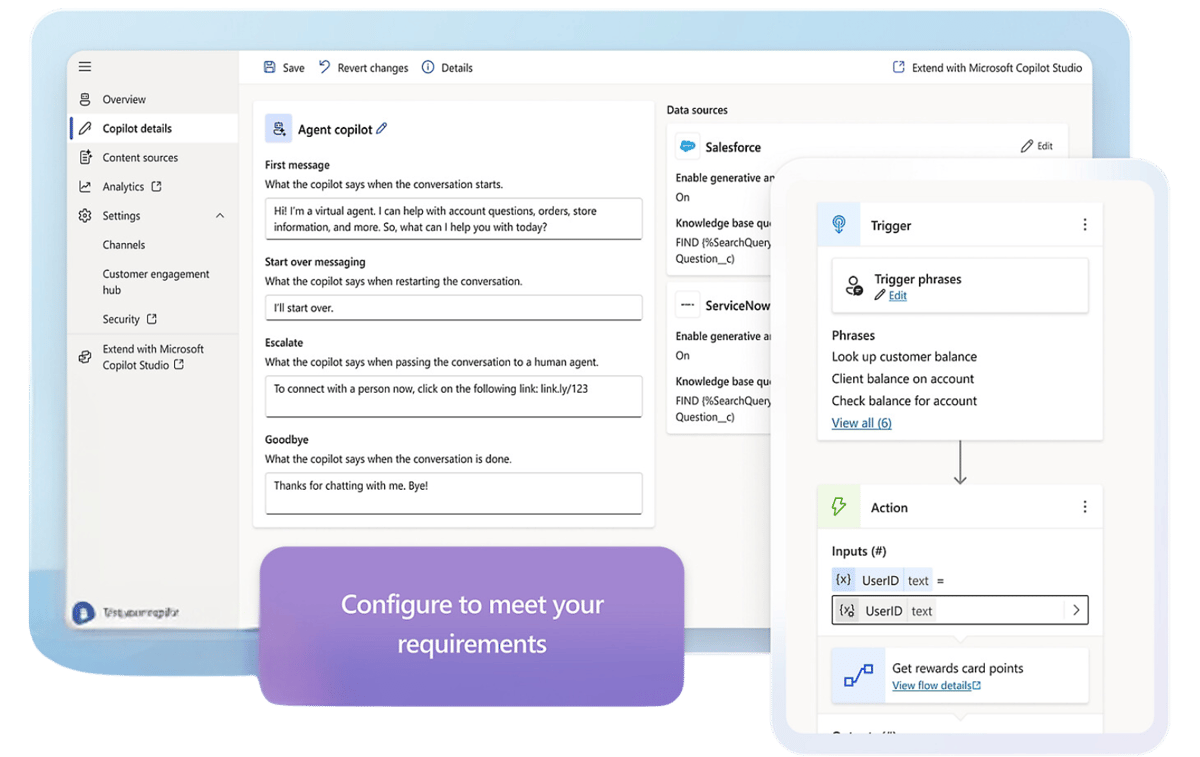 Microsoft Copilot for Service configured with Copilot Studio