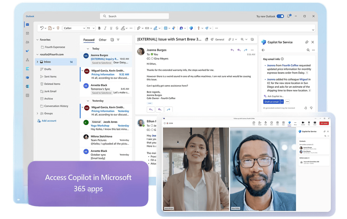 Microsoft Copilot for Service inside Outlook and Teams