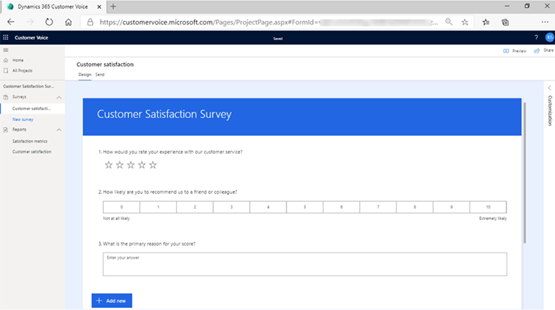 Dynamics 365 Customer Voice survey builder