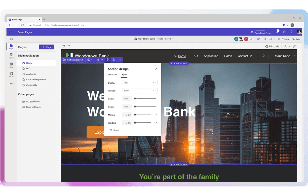 Power Pages drag-and-drop website design