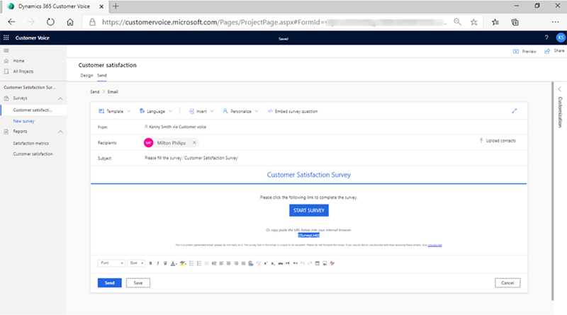 Dynamics 365 Customer Voice surveys embedded in Outlook